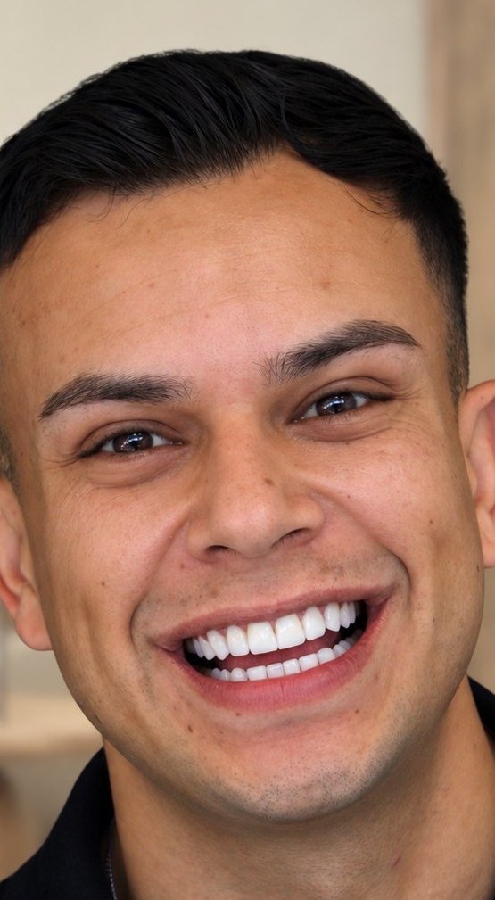 Depois: paciente com sorriso mais cheio e harmônico